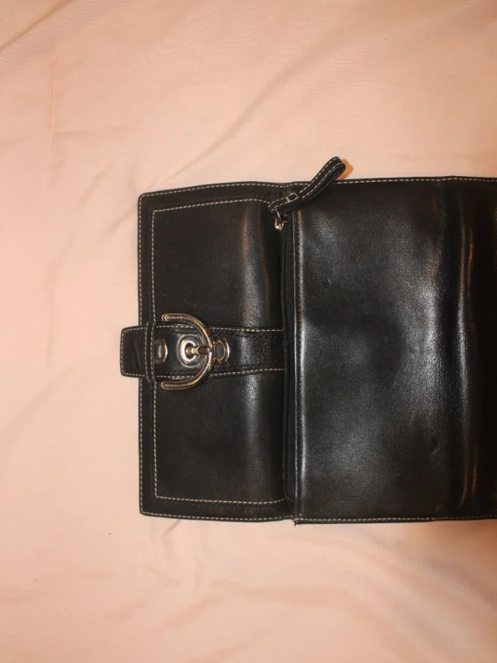 Vintage Coach Soho Black Leather Buckle Long Wallet Y2K Silver Hardware